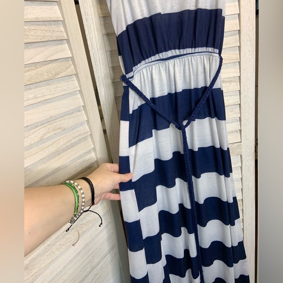 No Boundaries Nautical Blue and White Stripe Caged Neckline Maxi Sundress - Picture 7 of 10